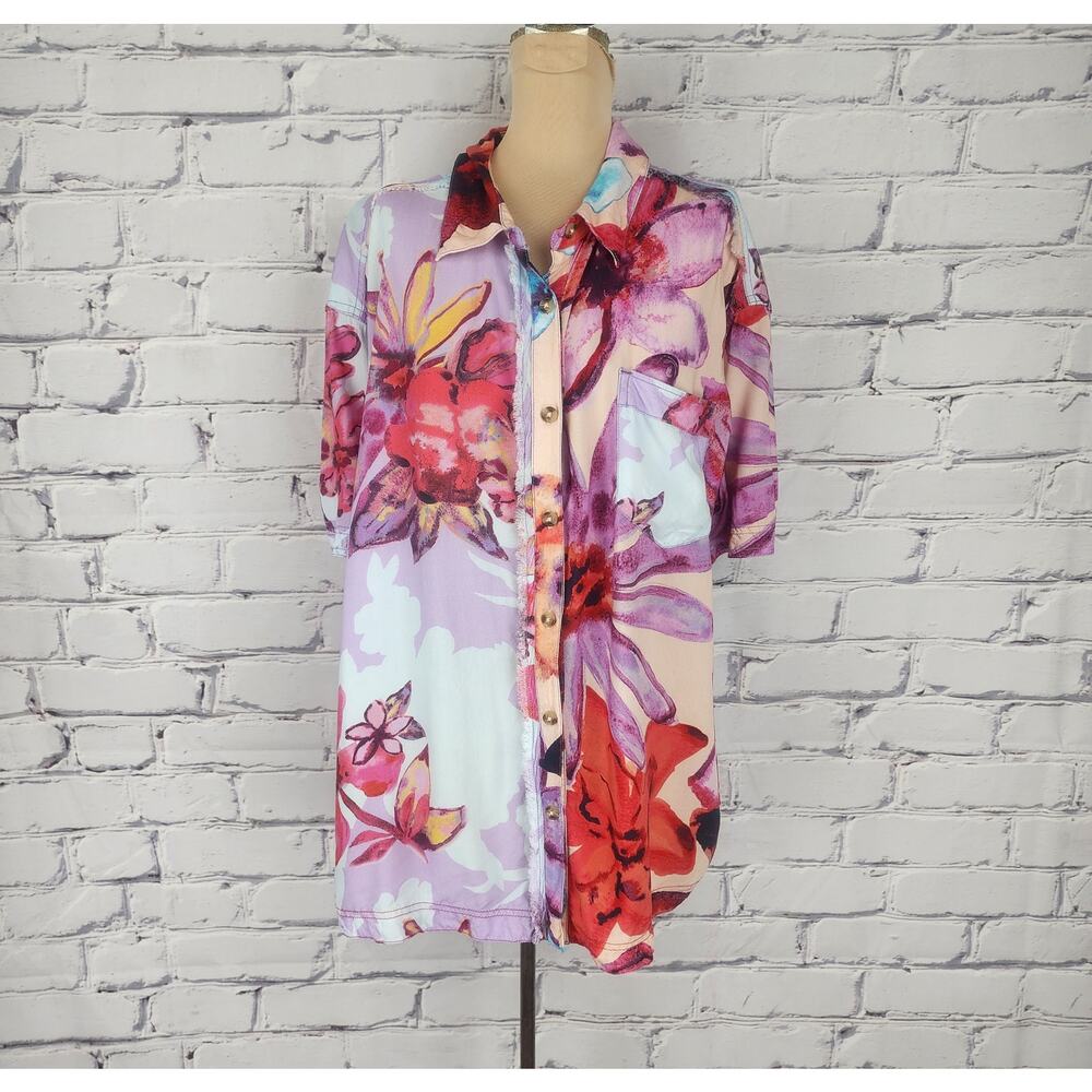 We The Free Share Good Vibes Womens M Floral Button Up Boho Tropical Beachy